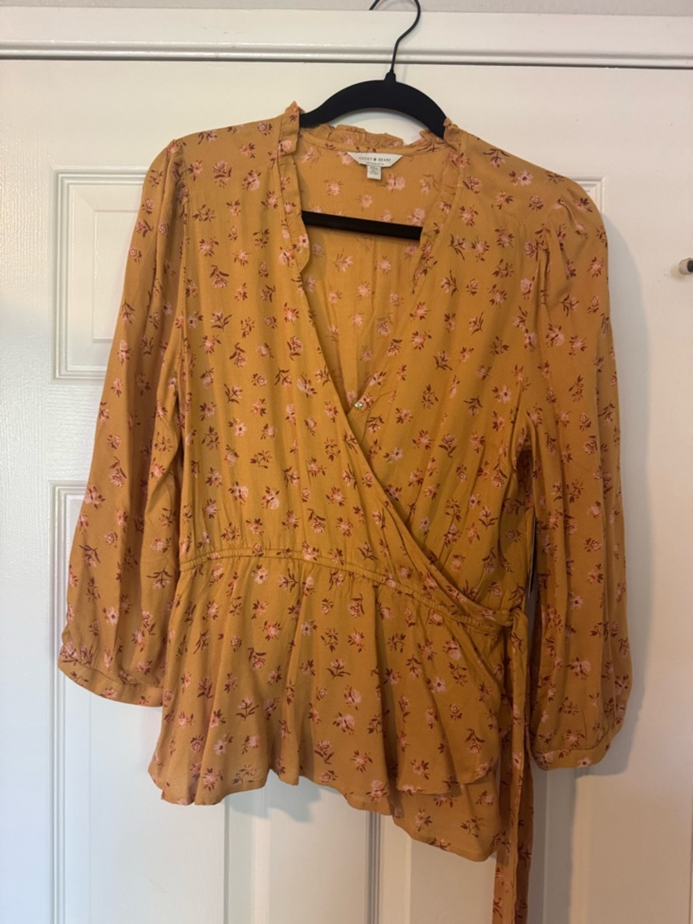 Lucky Brand Mustard Floral Wrap Blouse